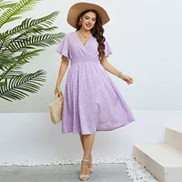 Летнее фиолетовое платье, европейский стиль, Amazon, V-образный вырез, oversize