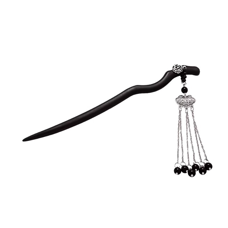 Pinzas de cabello de madera de madera negra antiguo estilo femenino de alta calidad nuevo estilo chino bordilla de cabello de cabello de caballo de estilo Hanfu paso de caballo de cabeza de falda