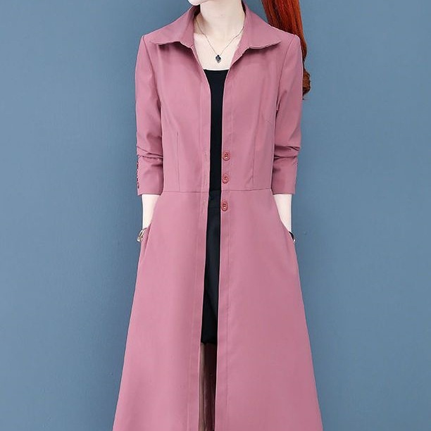 Popular Windbreaker Women's Clothing 2025 Spring and Autum New Elegant Mid-Length Thin Slim Waist Over-The-Knee Outwear Jacket