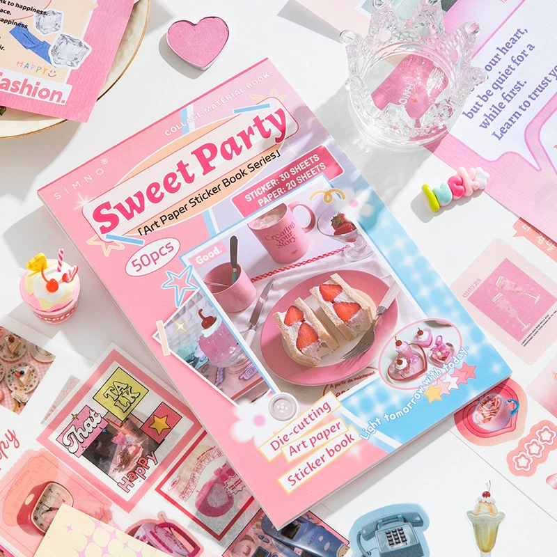 Наклейки Sticker Book Sweet Party, 50 шт. вырубные наклейки на бумаге и листы бумаги (розовая тема)