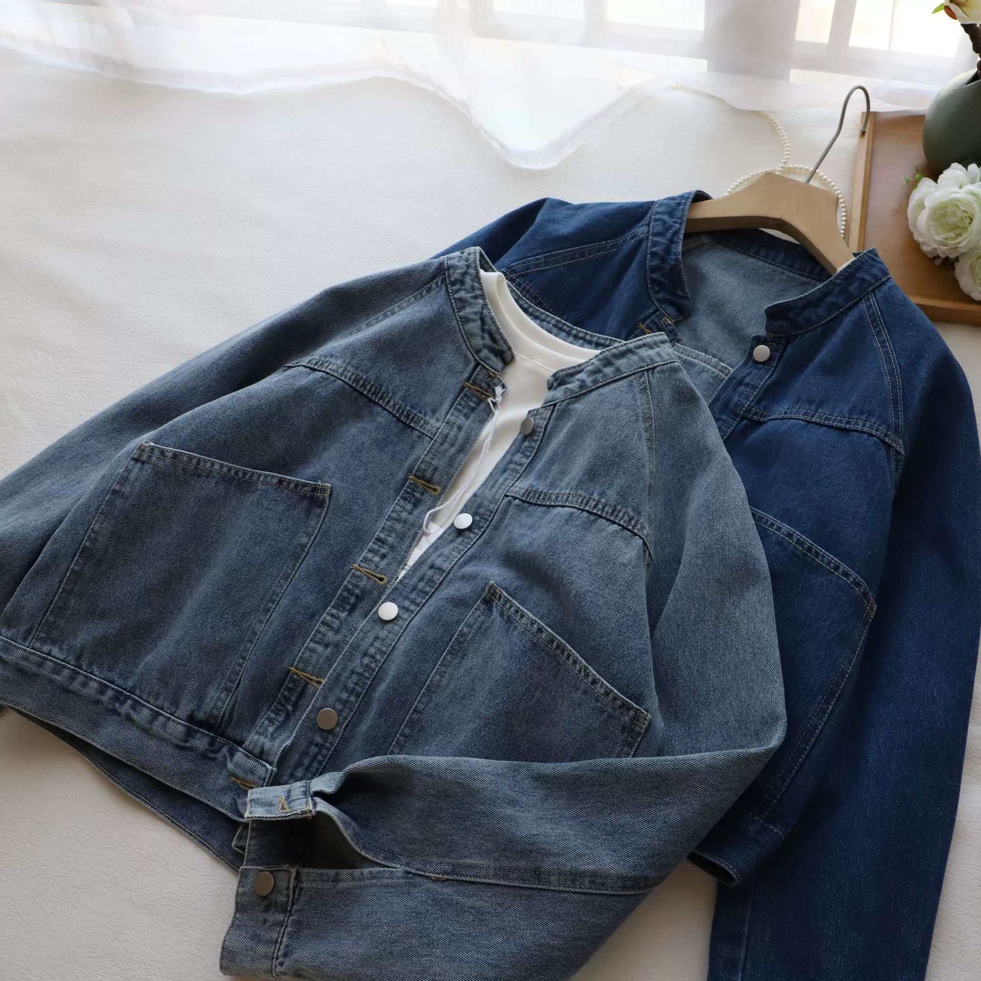 [Bi Zheng] 2025 новая популярная корейская модная повседневная универсальная короткая джинсовая куртка ранней весны в стиле ретро для женщин 3158