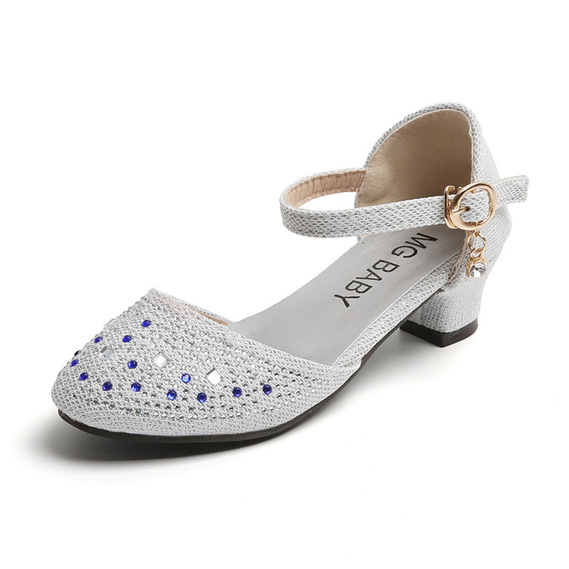 Strass Pailletten Mädchen High Heels 2023 Sommer neue kleine Mädchen römische Mode dicken Absätzen Sandalen Runway Schuhe_voghion.com