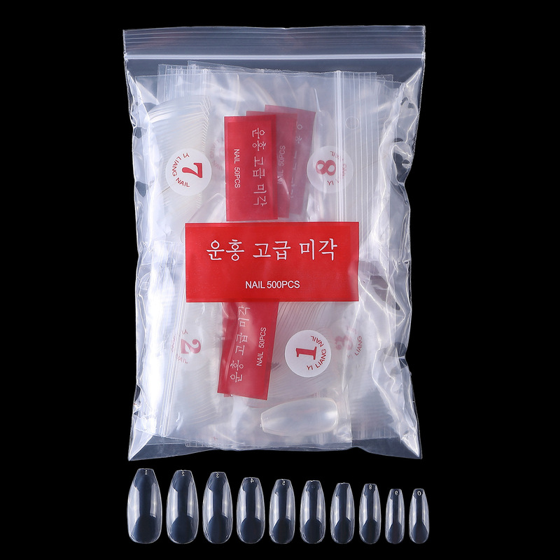 Cross-Border Ballet Nail Art 500 Pieces Red Label Bagged Korean Label Natural Transparent Nail Art Tools Full Nail Cover Tips