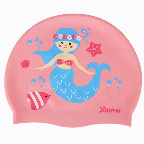 New children's silicone swimming cap for boys and girls, waterproof long hair ear protection, fashionable and cute cartoon swimming equipment