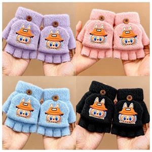 Мультяшные трикотажные однотонные детские перчатки DIY