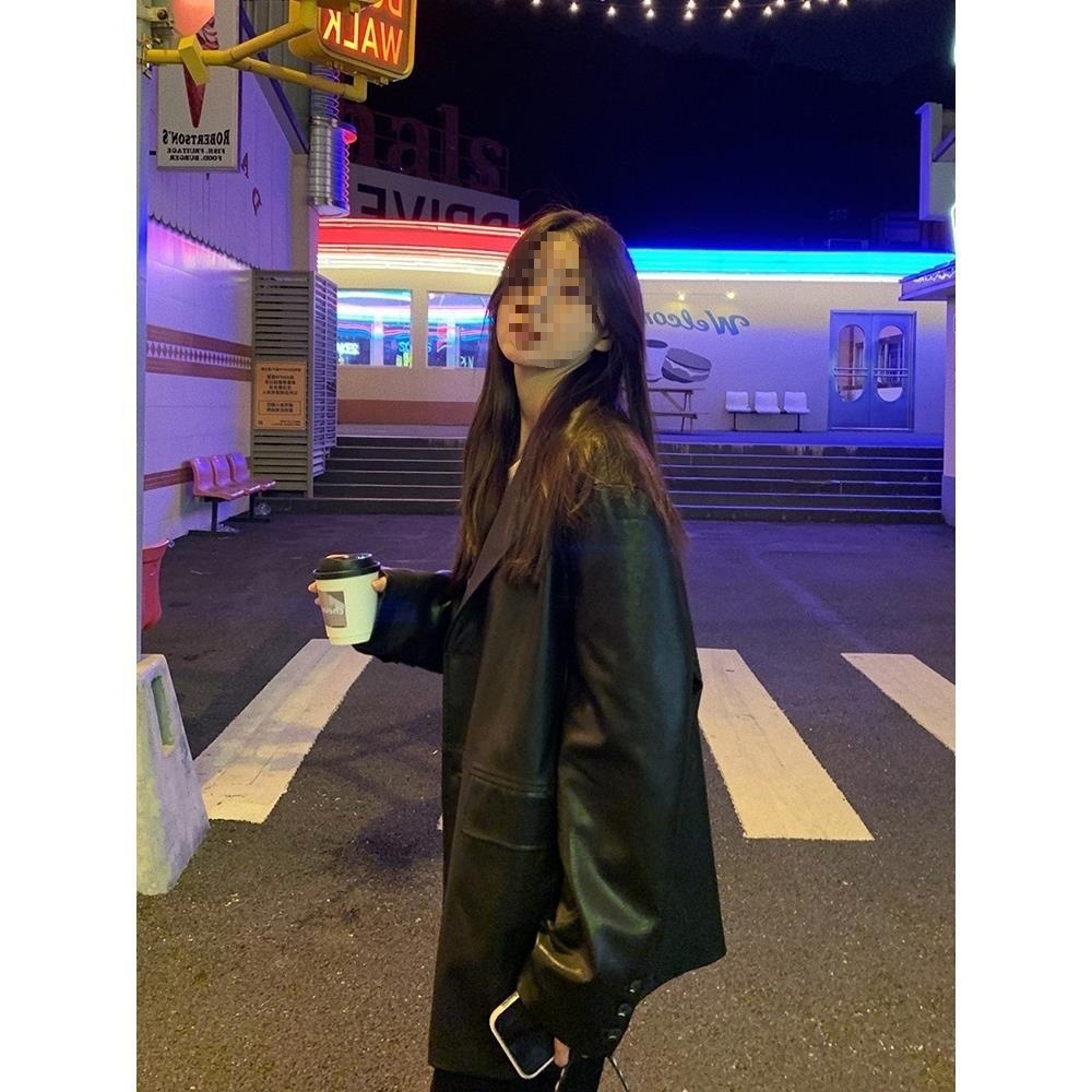 New Spring Women's Korean Style Leather Jacket Suit 2025 Autumn New Loose Leather Jacket Women's Trendy Retro