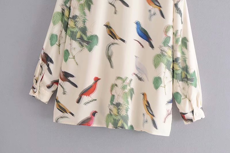 bird printing port style casual blouse  NSAM36324