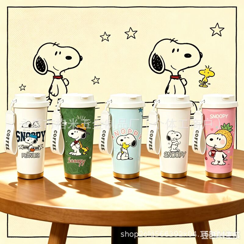 Cross-border new Snoopy-themed 3D UV-printed lily-of-the-valley cup, 304 stainless steel vacuum insulated outdoor thermos with handle