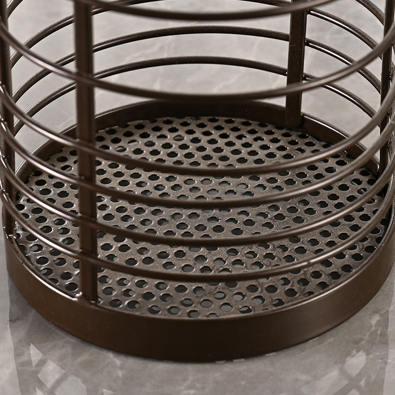 Soporte redondo de bronce antiguo para palillos, venta al por mayor de fábrica, estante de drenaje de hierro para cuchillos y tenedores, organizador de utensilios de cocina para el hogar