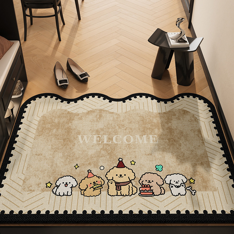 French-Style Retro Diatomaceous Earth Floor Mat, Cartoon Design, Indoor Non-Slip, Wear-Resistant, Dirt-Resistant, Washable, Easy-Care Entrance Door Mat