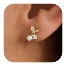 欧美跨境热销 黄铜真金电镀 百搭气质时尚精致高级感珍珠吊坠耳环