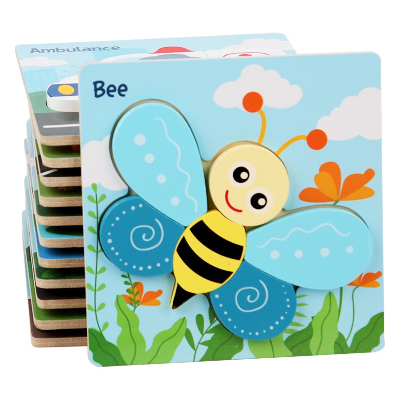 Rompecabezas tridimensional de madera para niños 0,14 educación temprana educación dibujos animados animal hebilla de mano pequeño rompecabezas juguete de madera