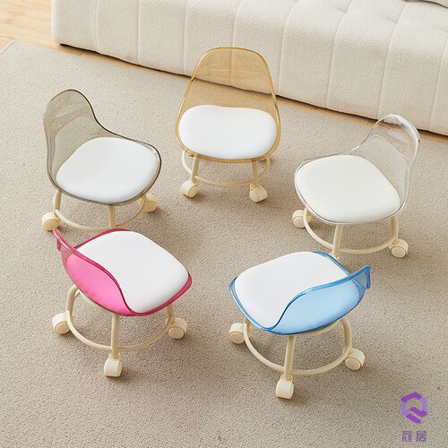 Acrylic universal wheel low stool mute transparent backrest small chair with baby pulley low stool internet celebrity shoe changing floor stool