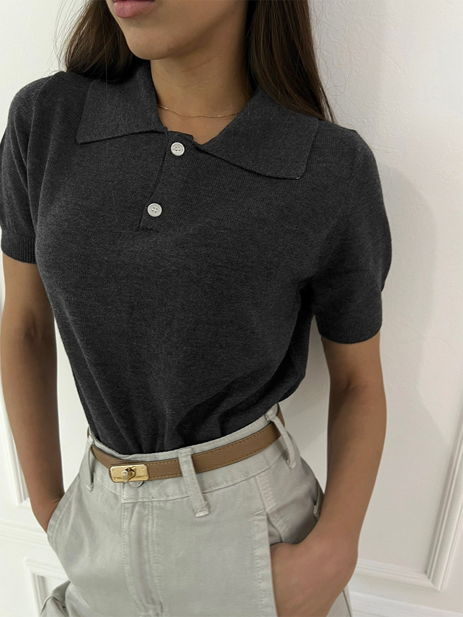 Suéter transfronterizo Europa y América 2026 primavera y verano nuevo polo cuello botón de punto corta cornisa simple camisa de punto de viento manga corta image 2