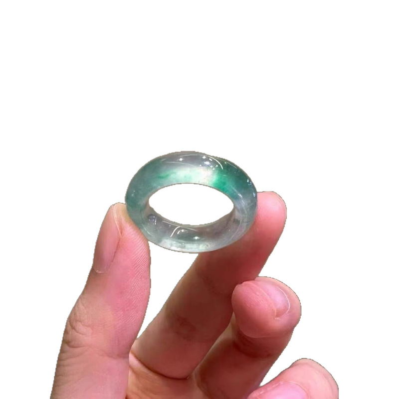 天然飘花戒指冰种戒指阳绿色飘花尾戒新中式玉戒男女飘绿指环扳指|undefined