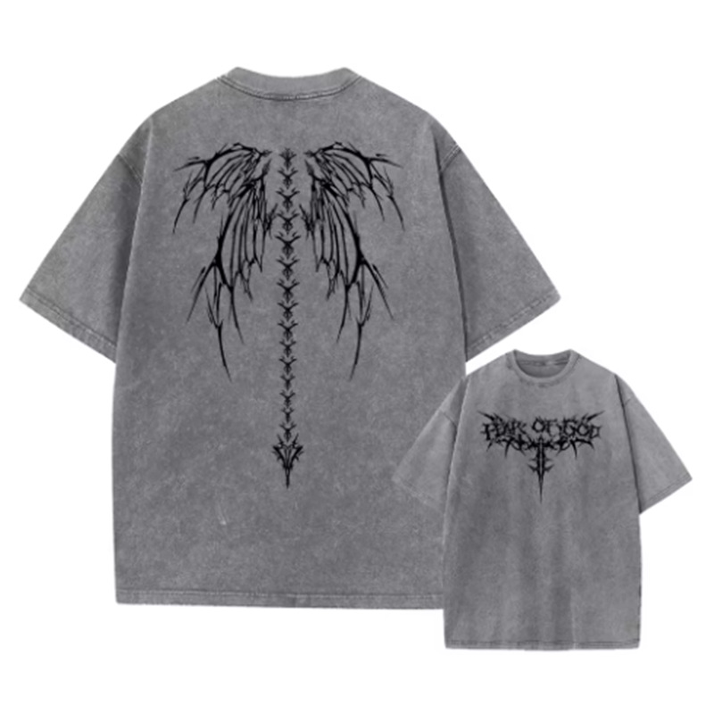 Retro Washed Pure Cotton T-shirt, Paired With Gothic Style Print, Suitable For Both Men And Women, Fashionable And Trendy_voghion.com