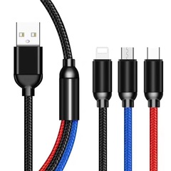 3a 1.2メートル三色一モップ三充電ケーブル適用安卓マイクロアップルiphone華為Type-C3安