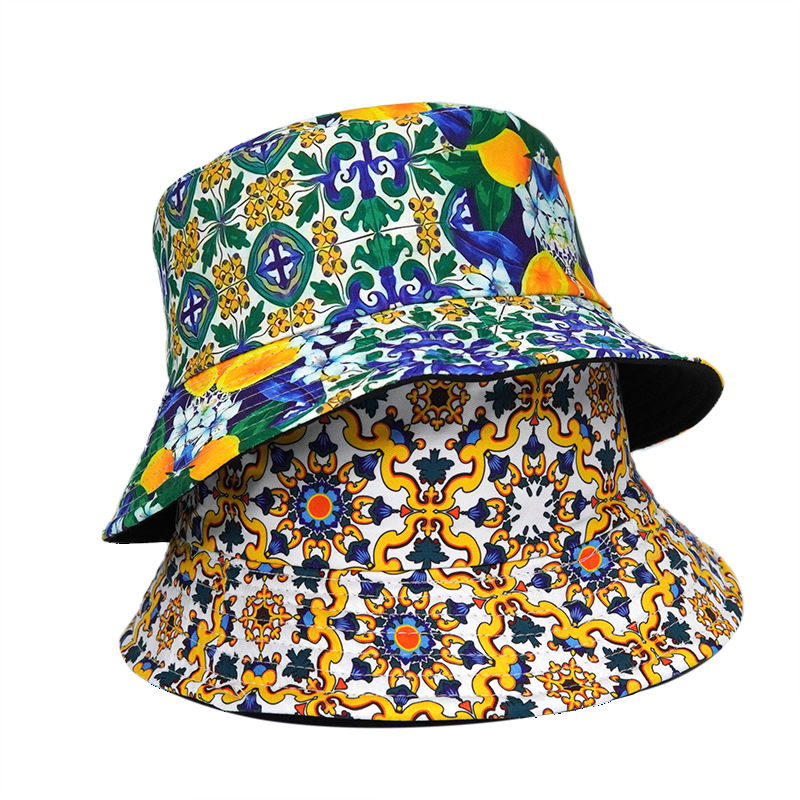 Unisex Retro Vacation Geometric Printing Wide Eaves Bucket Hat display picture 1