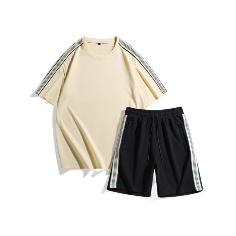 Trajes casuales para hombres de verano nueva moda de colores contrastantes pantalones cortos de manga corta pareja de dos piezas ropa deportiva suelta para hombres y mujeres T