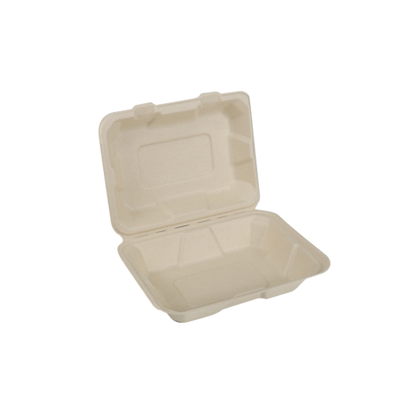 Caja de embalaje desechable caja de almuerzo respetuosa con el medio ambiente caja de almuerzo de pulpa frita dumpling caja de pastel arroz barbacoa relleno al vapor pan comida rápida caja siamesa