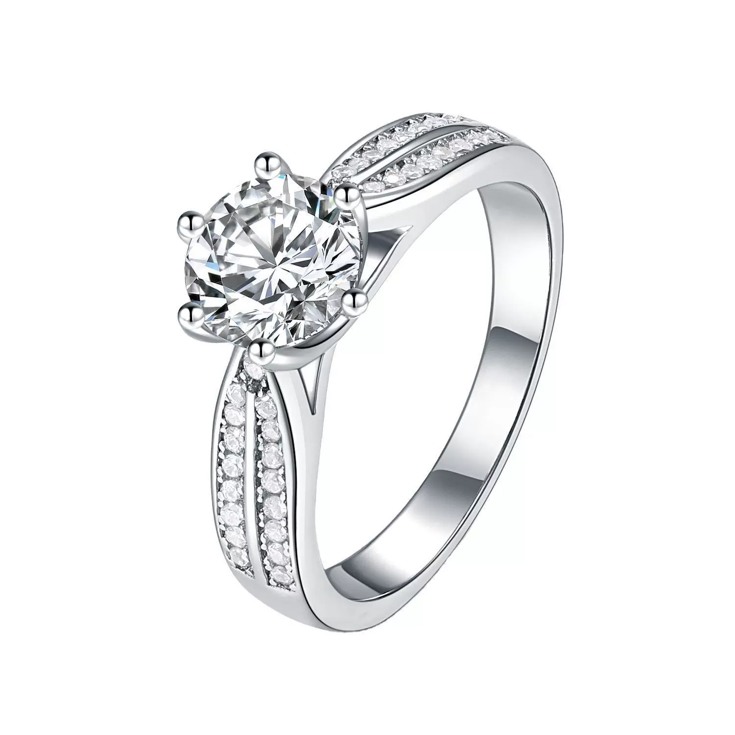 Classic fashionable adjustable ring, 925 sample silver, one carat diamond
