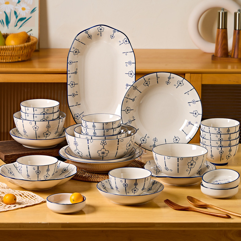 Japanese-Style Ceramic Bowl and Plate Set 2026 New Model Household Tableware for Moving into a New Home Bowl Plate Gift Tableware Set Japanese-Style Ceramic Bowl and Plate Set 2026 New Model Household Tableware for Moving into a New Home Bowl Plate Gift Tableware Set