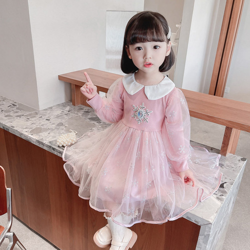 Girls Dress Spring and Autumn  New Style Baby Girl Elsa Princess Dress Frozen Children's Mesh Dress