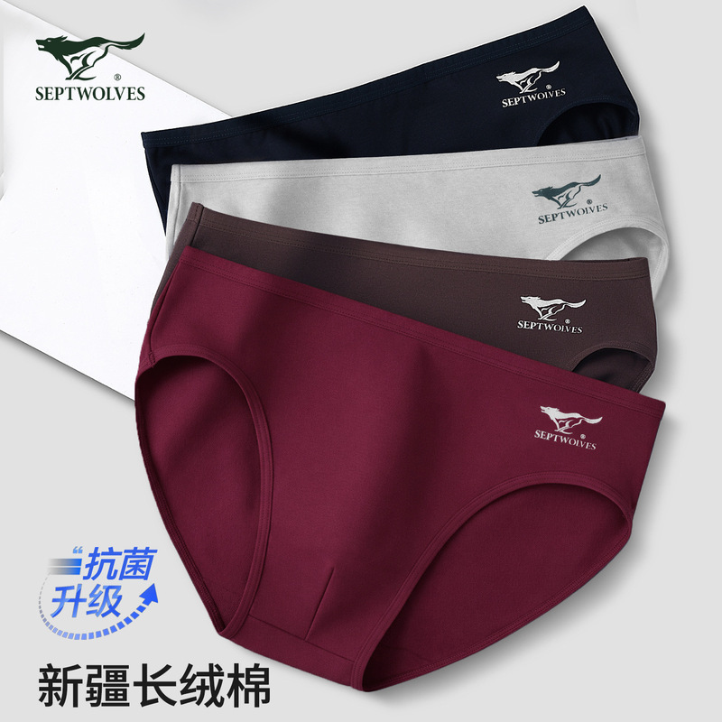 Seven Wolves Men's Cotton Spandex Trimmed Antibacterial Briefs Men's Sexy Breathable Underwear Cotton Underpants for Men Seven Wolves Men's Cotton Spandex Trimmed Antibacterial Briefs Men's Sexy Breathable Underwear Cotton Underpants for Men