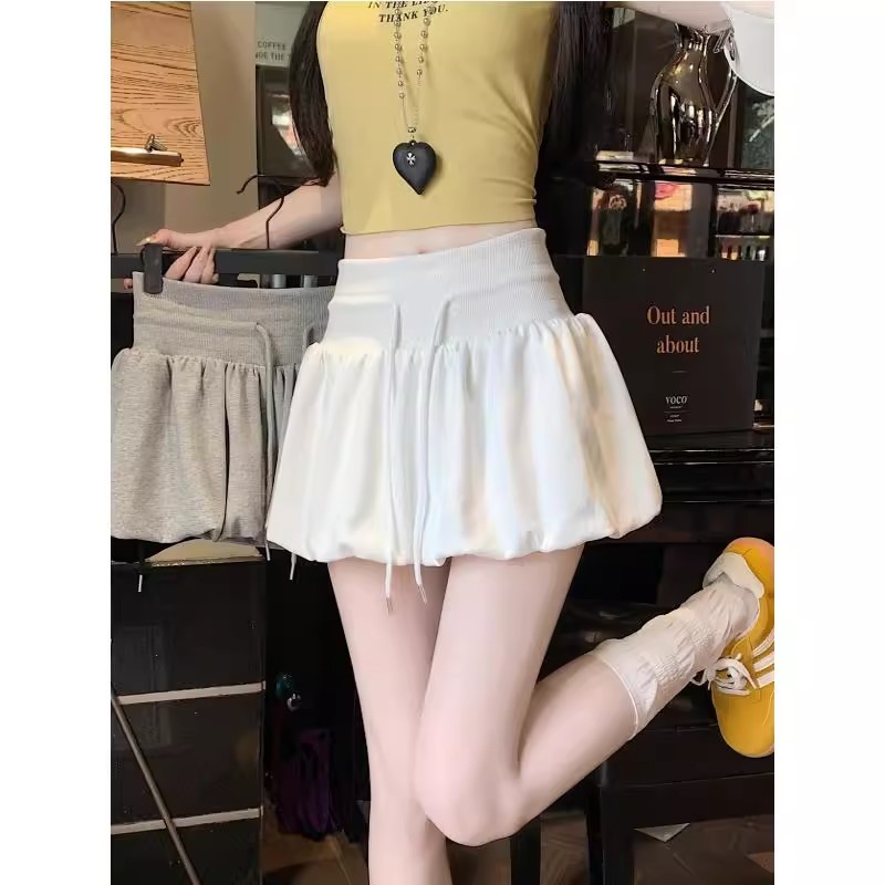 2026 New Style Tulip Skirt, Sporty Drawstring, Slimming Gray, Petite, Casual, Versatile, Elastic Waist, Puffy Short Skirt