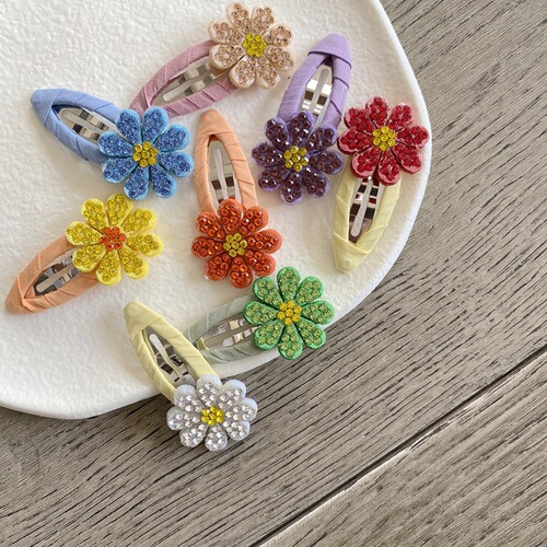 LING+ Korean style new children's hair clip with diamond flower BB clip small children's flower set baby bangs clip