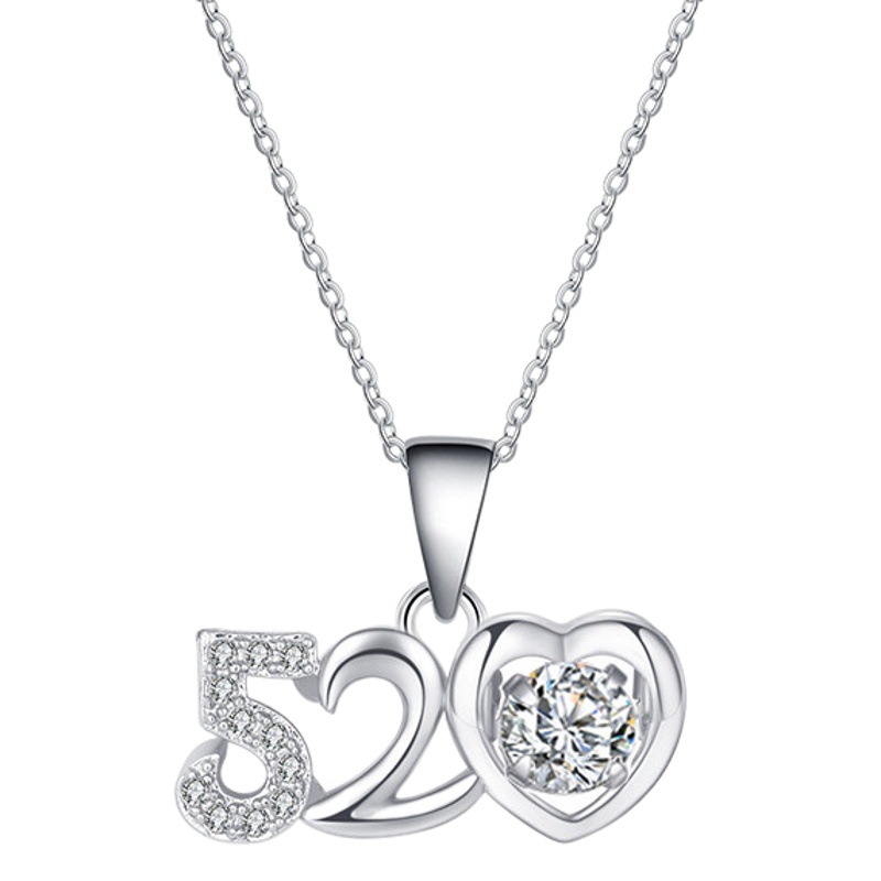 Live supply imitation silver necklace moissanite pendant female love jewelry niche all-match clavicle chain color retaining titanium steel chain