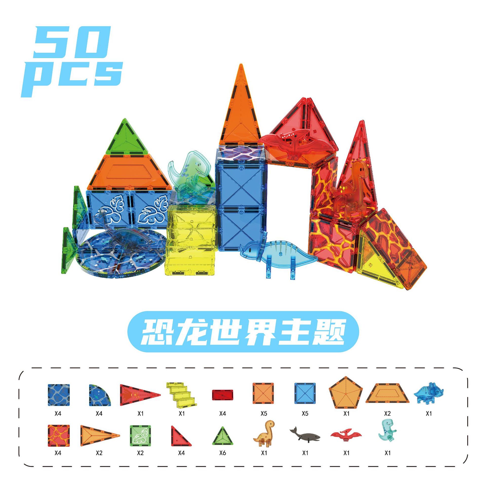 Tronos de construcción de ventanas de color de película magnética grande transfronteriza 7.5 Conjunto de flota de ingeniería Juguetes de empalme de educación temprana magnética fuerte