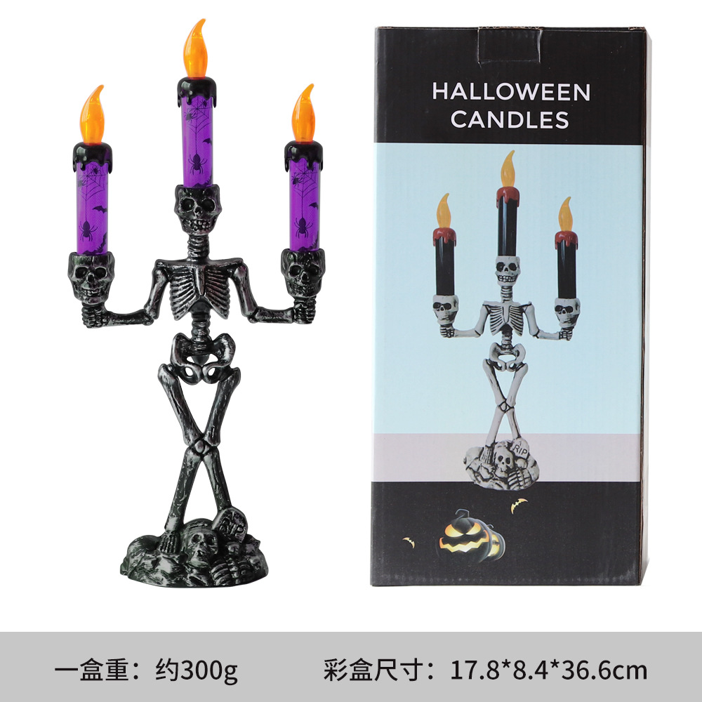 Candelabro esqueleto de Halloween Linternas Festival de fantasmas Accesorios de decoración de terror Lámpara de calabaza Decoración de calavera Lámpara de vela electrónica LED