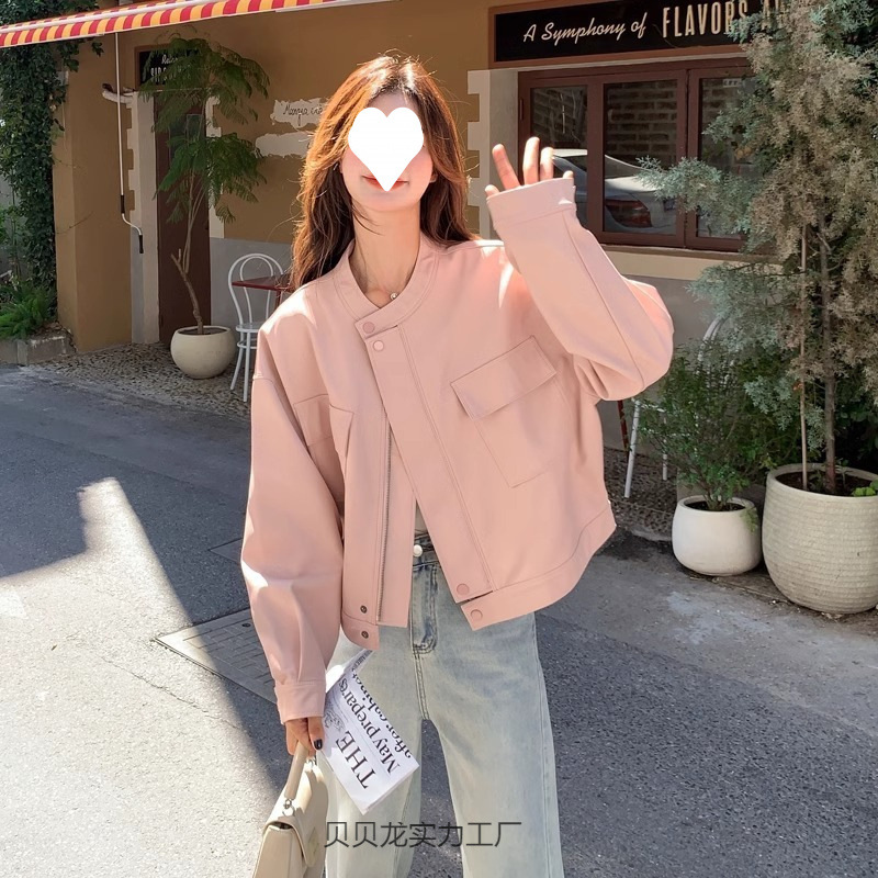 Pink Leather Jacket for Women, New Spring Style, Short Loose Biker Jacket, Pu Leather Coat, Ld