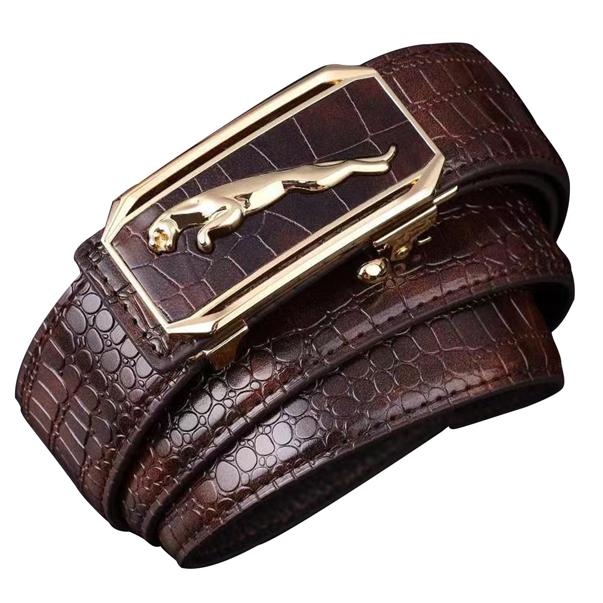 Nuevo cinturón de los hombres patrón de cocodrilo cuero genuino hebilla automática sin dientes todo partido cinturón de los hombres jóvenes y de mediana edad casual pantalones de negocios cinturón