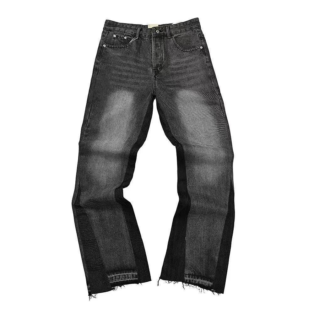 Cross-border Ga Vintage Distressed Splatter-paint Trendy High Street Vibe Straight Wide-leg Jeans For Men_voghion.com
