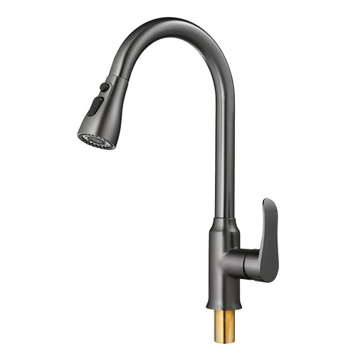 Gun gray full copper kitchen pull-out hot and cold faucet household sink basin retractable faucet wholesale