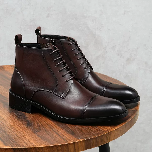 Pointed Leather Boots, Genuine Leather Men's Shoes, Side Zipper Short Boots, High-End Formal Casual Men's Boots, Business High-Top Boots