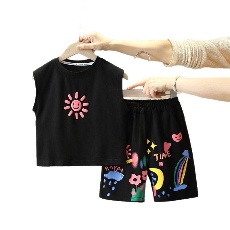 7953 traje de chaleco sin mangas de verano para niños 2025 nueva ropa de joven maestro de moda fresca y de moda para niños dos de verano