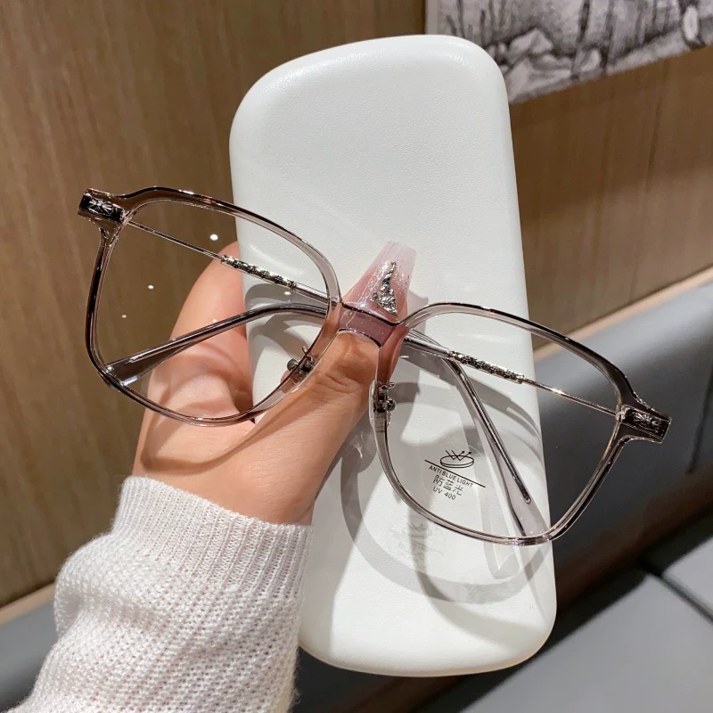 Large-frame transparent glasses for short-sighted women, can be equipped with prescription anti-blue light, round face, small glasses frame, anti-blue light, cute