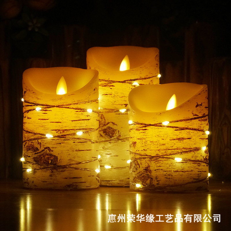 Birch bark LED remote -control electronic candle imitation paradis…