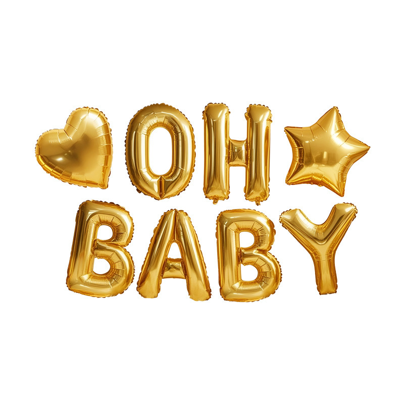 新款ins风16寸美版瘦体复古奶油白OH BABY字母生日装饰气球套餐|undefined