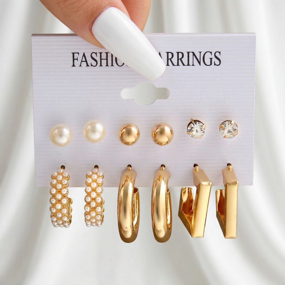 6 Pairs of Cross-Border Popular European and American Metal Hoop Earrings, Square Geometric Earring Set, Ins-Style Earrings