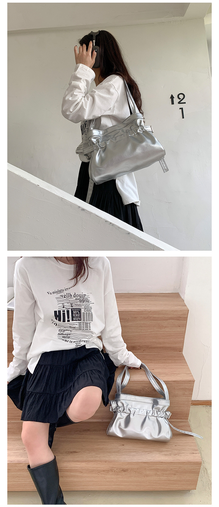 Borsa tote in morbida pelle per pendolari, grande capacità, da donna, versione coreana di nicchia, nuova borsa plissettata estiva da donna, singola_voghion.com