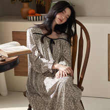 秋季睡裙女款长袖莫代尔棉甜美可外穿长款睡衣连衣裙春秋款家居服