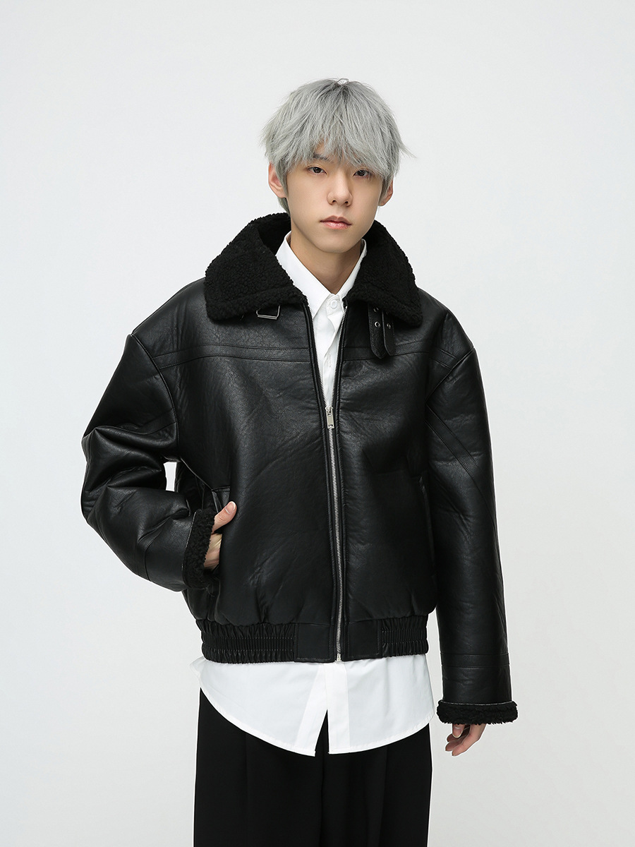 Mtlclothes ropa de Hombre | 2023 invierno nuevo estilo coreano piel Cordero floja integrada collar del soporte abrigo cuero para los hombres