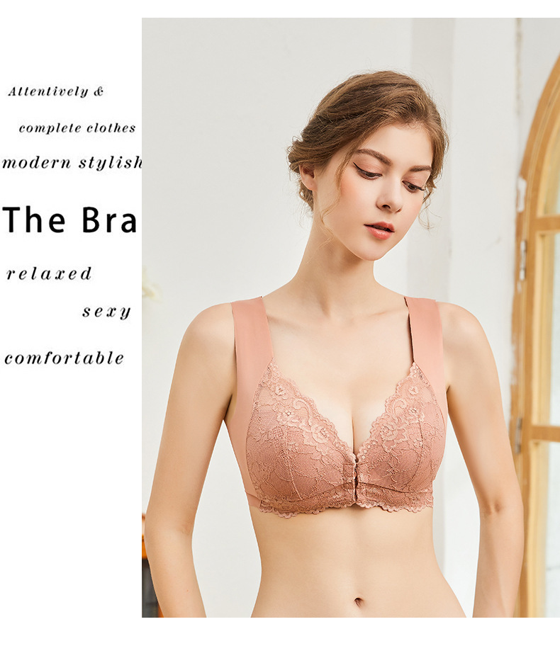 Comercio exterior transfronterizo nuevo encaje frente hebilla ropa interior chaleco estilo push-up belleza espalda sujetador chaleco de las mujeres europeas y americanas sin anillo de acero