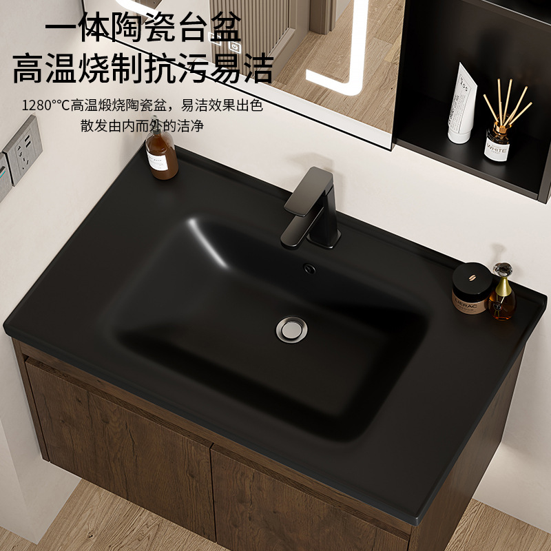 Nuevo gabinete de baño de color nuez gabinete de lavabo hotel pequeño baño en lavabo de aluminio espacio