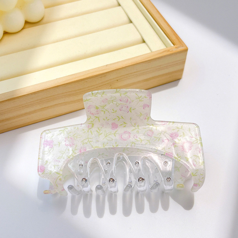 韓国の小さな新鮮な花柄クリップ、透明なニッチなハイエンドのサメクリップ、甘い女の子の多用途のヘアクリップ|undefined