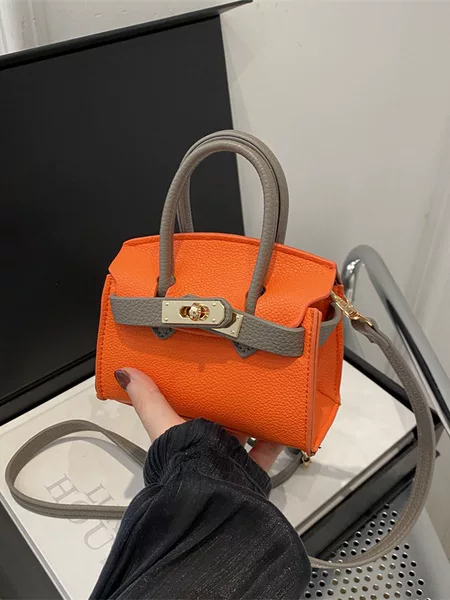 Children's Kelly Bag Shoulder Mini Colorblock Fashionable Portable Girl Princess Chanel Style Western Style Catwalk Crossbody Bag